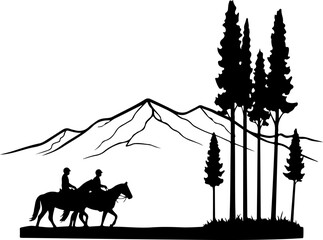 Cowboy Horse Ride in Mountain Wilderness &ndash; Western Vector Illustration