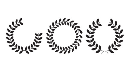 Three minimalist wreaths made of leaves arranged in a row on a white background