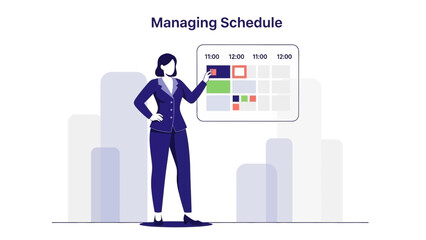 Fototapeta premium Businesswoman managing schedule, planning appointments on digital calendar, time management concept
