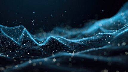 Technology digital network wave abstract blue data depth calm technology depth background flows digital wave pattern with glowing particle network