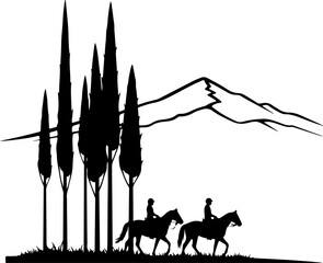 Cowboy Horse Ride in Mountain Wilderness &ndash; Western Vector Illustration