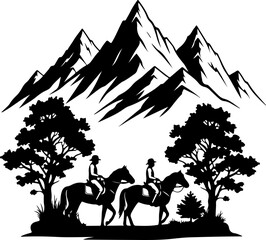 Cowboy Horse Ride in Mountain Wilderness &ndash; Western Vector Illustration