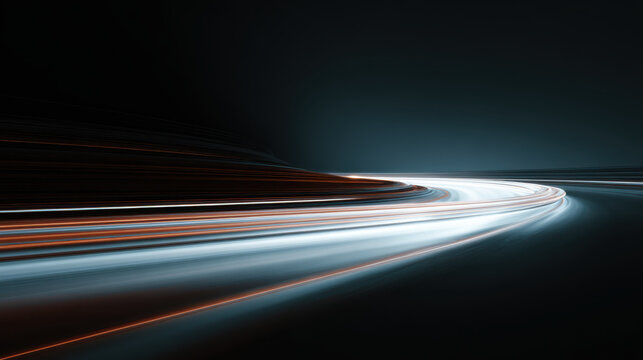 Light trail motion blur curved road night highway abstract background minimal design invisible logic flow calm mood speed dark