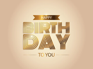 Happy birthday lettering with white and gold text inscription vector illustration for party invitation greeting card, festive celebration decorative artwork for holiday event design.