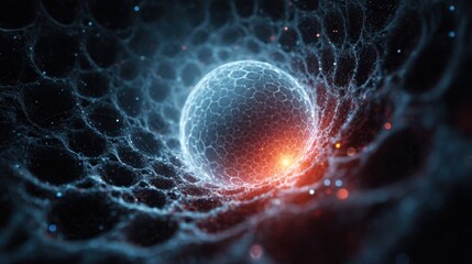 Fototapeta premium Abstract glowing cellular structure with interconnected network and bright energetic core