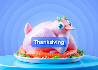 a pink bird sitting on top of a plate of food