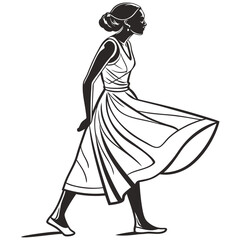 Elegant woman in flowing dress a striking black and white silhouette