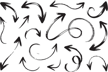 Fototapeta premium Elegant hand drawn curved arrows with flowing lines, swirls, and decorative directional motion