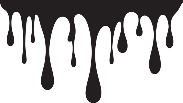Black dripping oil stain, liquid drips or paint current vector ink silhouettes isolated