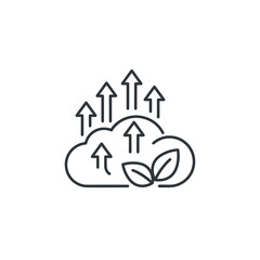 polluted air icon with cloud and rising arrows for environmental awareness blogs, ecological impact websites, climate change presentations and educational stationery, with copy space