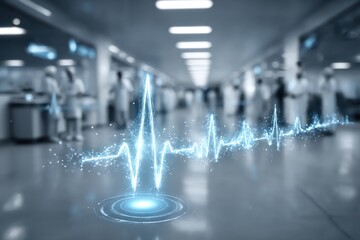 Advanced medical technology hospital environment holographic ecg display high-tech healthcare digital visualization modern medicine