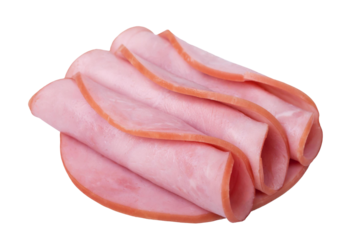 sliced ham isolated on white