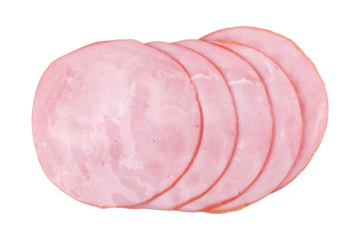 sliced ham isolated on white