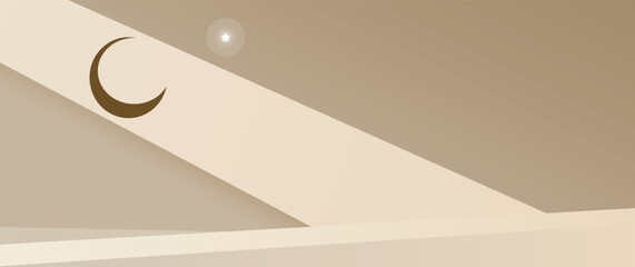 Modern Abstract Islamic Background with Crescent Moon and Star, Elegant Beige and Brown Geometric Shapes, Ramadan and Eid Concept, EPS 10 Fully Editable Vector Illustration