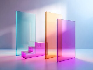 Modern 3d render of an open door in an empty office building featuring a minimalist interior design with a bright light illuminating the blank gallery space and construction architecture