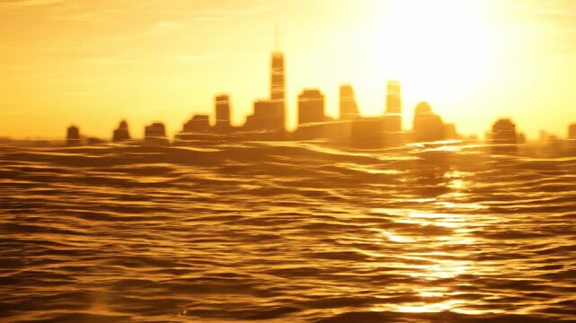 Sunset Views Over City Sea and River