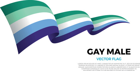 Flag of the Gay Male community, pride flag part of the LGBTQ community. Shining flag with realistic shadows waving in three layers. The elegant curves and realistic shading create a sense of motion