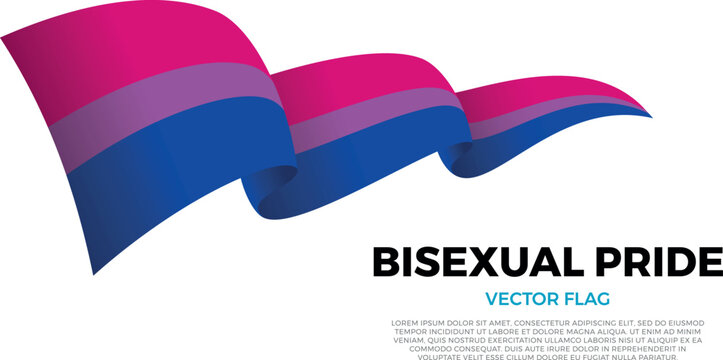 Bisexual pride flag, representing bisexuality, part of the LGBTQ community. Shining flag with realistic shadows waving in three layers. The elegant curves and shading create a sense of motion