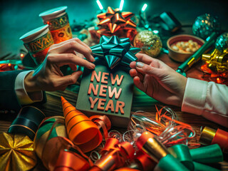 two hands holding a new year gift