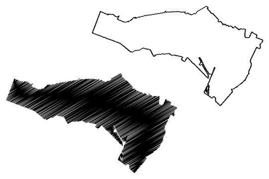 Beverwijk municipality (Kingdom of the Netherlands, Holland, North Holland or Noord-Holland province) map vector illustration, scribble sketch map