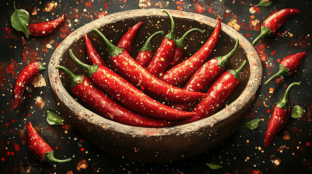 Modern logo idea with red and orange chili icons flaring outward from mortar image 