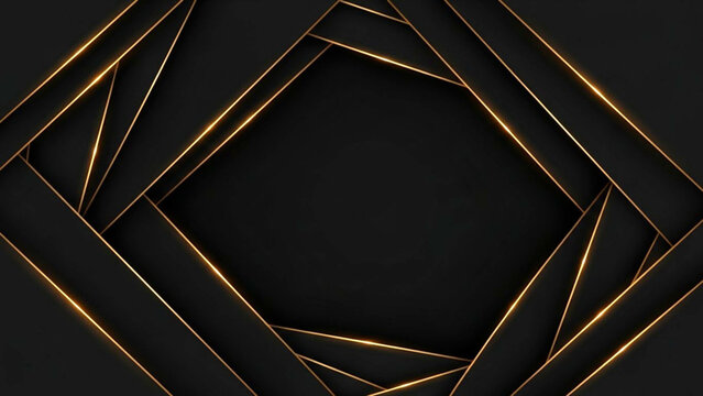 Geometric shapes forming a central void surrounded by golden lines on a black background
