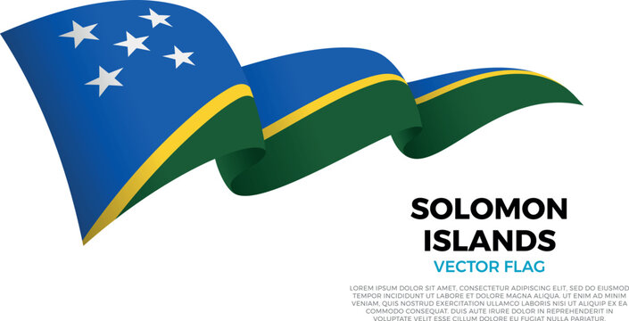 Flag of Solomon Islands. Solomonese and Polynesian Culture. Shining flag with realistic shadows waving in three layers. The elegant curves and realistic shading create a sense of motion