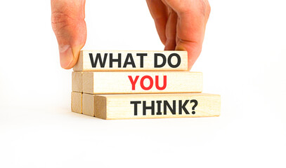 Support, help what do you think symbol. Concept words What do you think on beautiful wooden blocks....