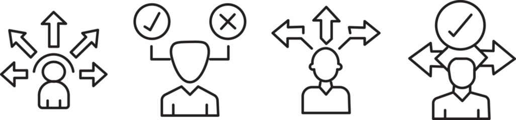 Decision making icons set showing choice. Choice vector icons set
