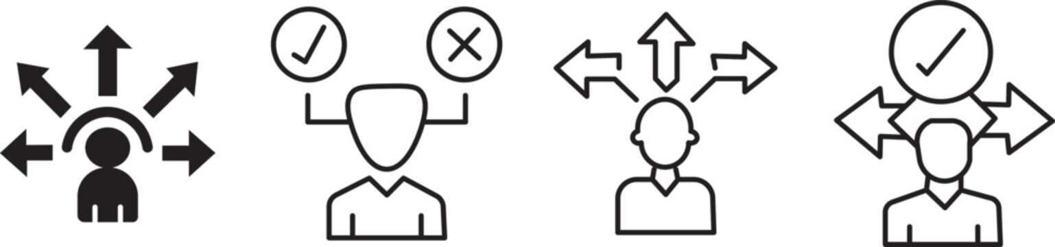 Decision making icons set showing choice. Choice vector icons set
