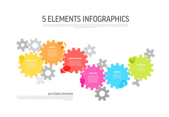 Five Elements Infographics with Colorful Interconnected Gears