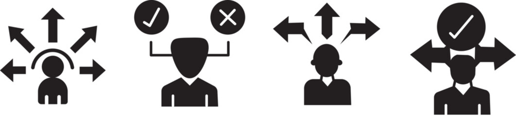 Decision making icons set showing choice. Choice vector icons set

