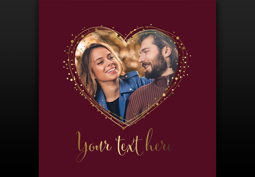 Happy Valentine's day photo frame template with editable photo placeholder