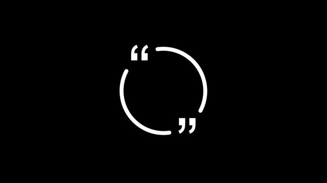Rounded quote box icon animation. Graphic animation of rectangular quotation marks. Quote frame blank template set on a transparent background.
