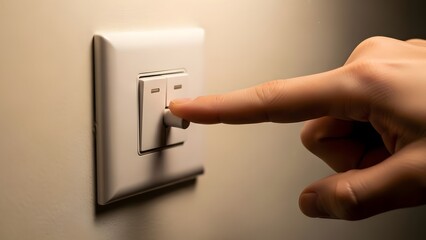 Hand adjusting a light switch on a wall, showing home automation or energy management.
