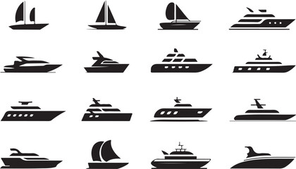 Ship and marine boat black silhouette set © Ranaart