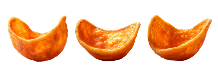 Three orange crescent food items