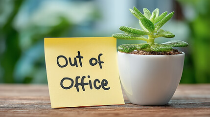 Sticky note shows out of office message on computer screen