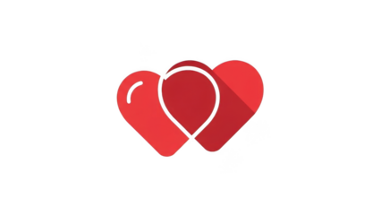 Two interconnected red heart icons with a modern flat design style, symbolizing love, connection, and relationships.