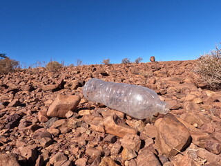 A plastic bottle lying on the ground, Plastic environmental impact