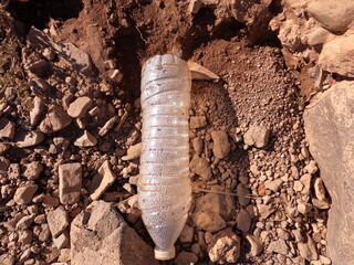 A plastic bottle lying on the ground, Plastic environmental impact
