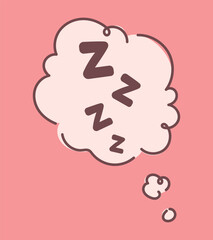 Cute sleeping cloud with ZZZ symbols in soft pink background, dreamy cartoon illustration representing sleep, rest, relaxation, nap time, calm thoughts, bedtime mood, kawaii style gentle pastel design