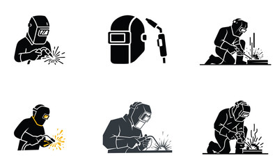 Welder Silhouette Icon Set &ndash; Industrial Welding Worker Safety Vector Collection