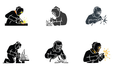 Welder Silhouette Icon Set &ndash; Industrial Welding Worker Safety Vector Collection