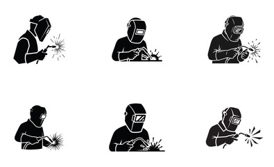 Welder Silhouette Icon Set &ndash; Industrial Welding Worker Safety Vector Collection