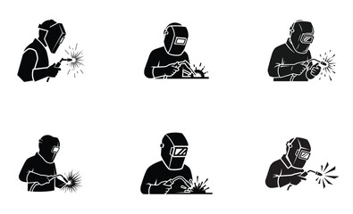 Welder Silhouette Icon Set &ndash; Industrial Welding Worker Safety Vector Collection