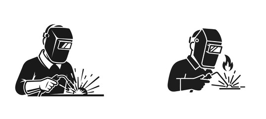 Welder Silhouette Icon Set &ndash; Industrial Welding Worker Safety Vector Collection