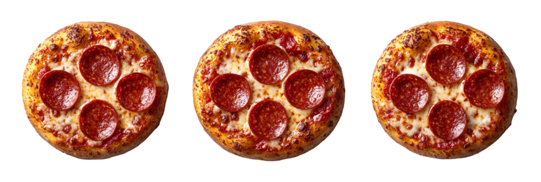 Three round baked food items against transparent background - Powered by Adobe