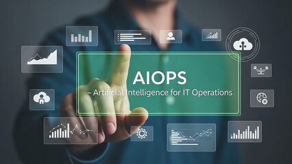 Businessman interacting with AI-powered IT operations dashboard