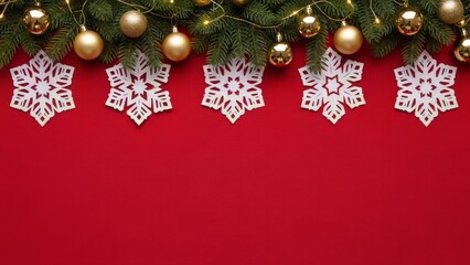 Elegant holiday snowflake decoration on red background